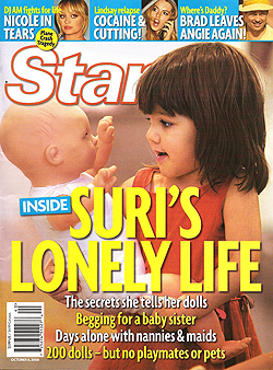 Illustration for article titled This Week In Tabloids: Suri's Lonely Life; Leighton's Sordid Past & Possible Nose Job